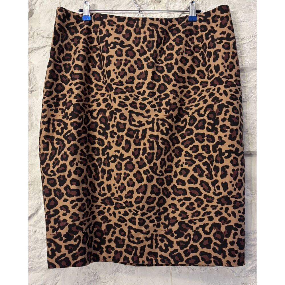NWT Lord & Taylor 16W Leopard Print Straight Pencil Skirt Brown Black Career